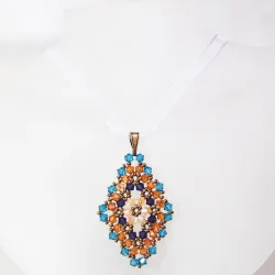 Pendant 65cm - Talia Rhombus M-Violet Organza - Pendant 65cm - Laiton bronze